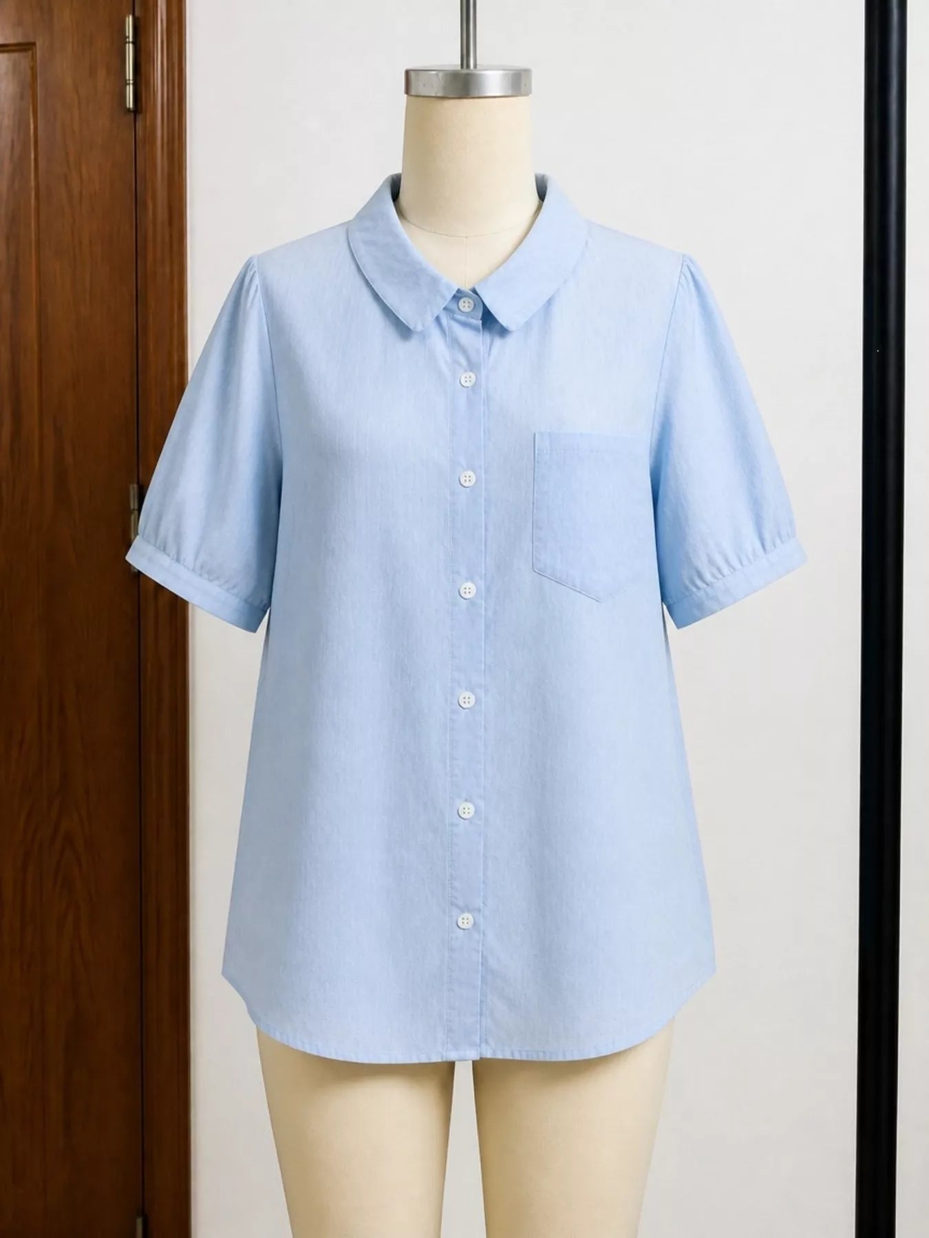 Full Size Button Up Short Sleeve Shirt Plus Size