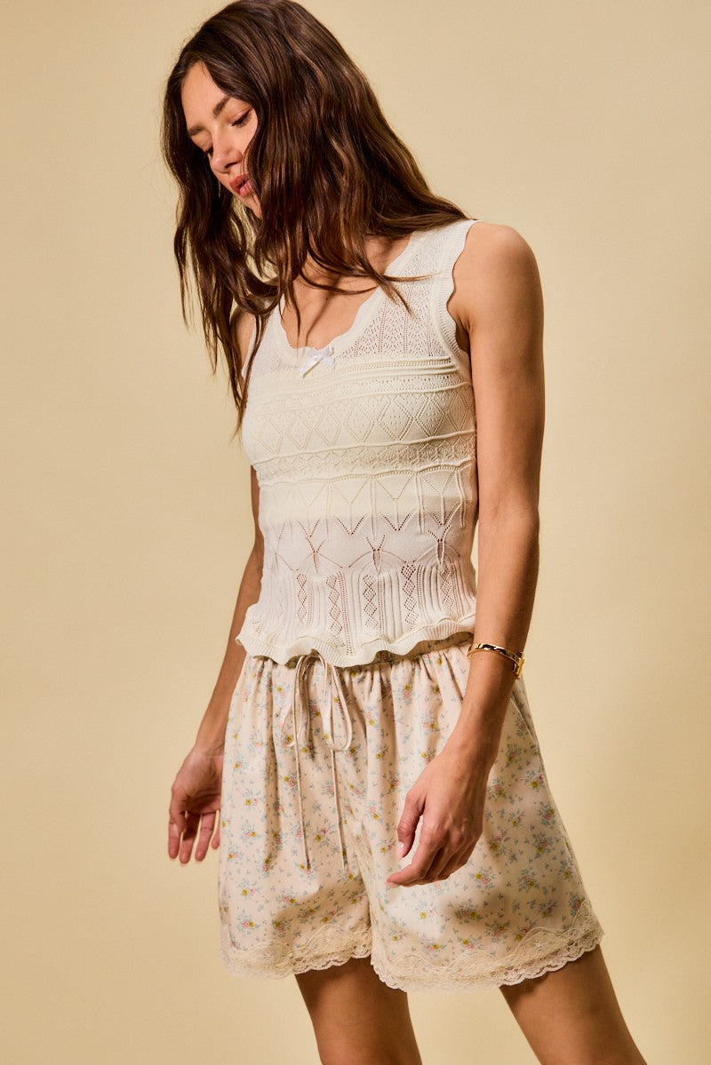 SO ME Scallop Ribbed Sleeveless Knit Top