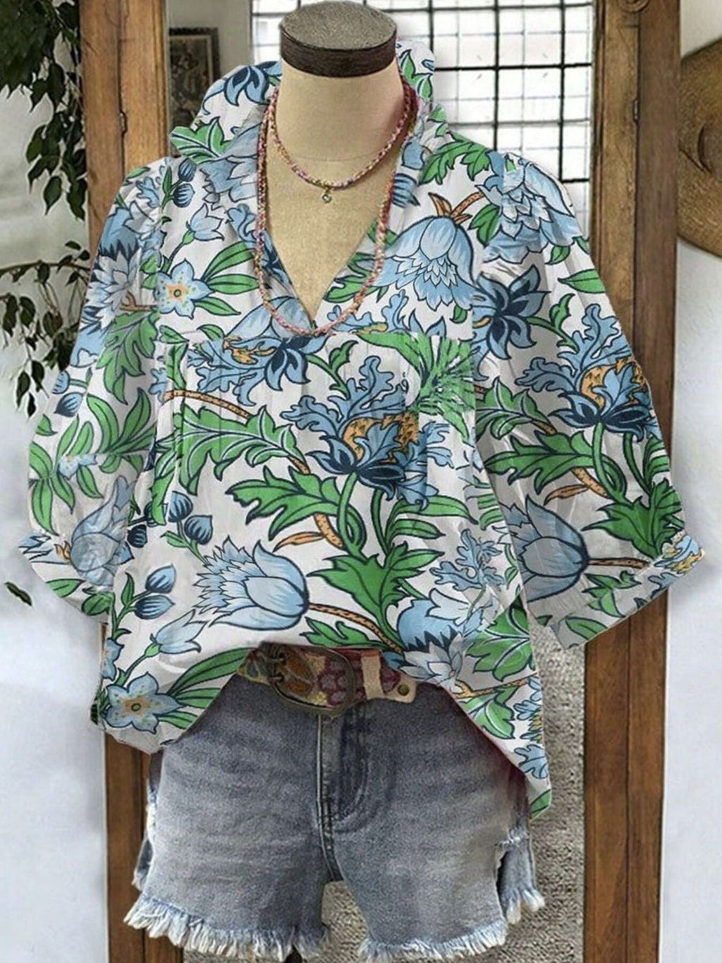 Floral Print Half Sleeve Blouse