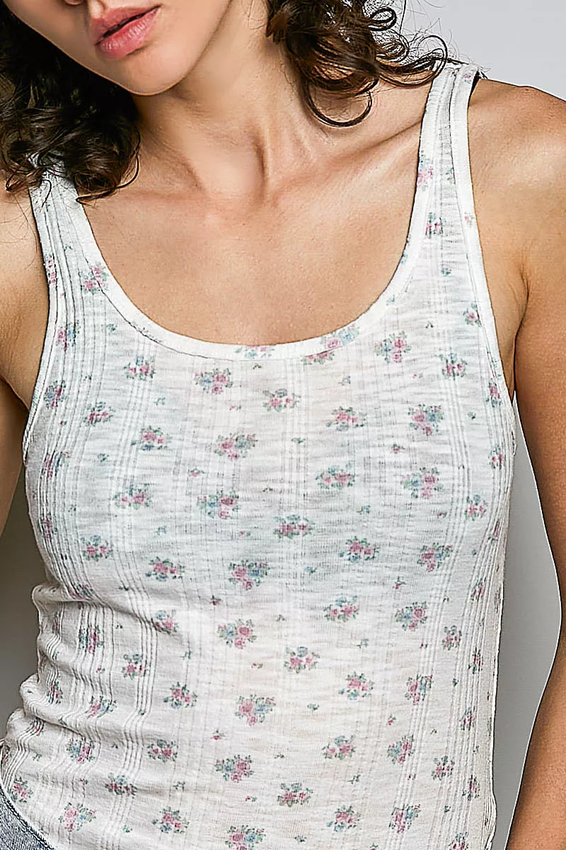 POL All Over Floral Ribbed Tank