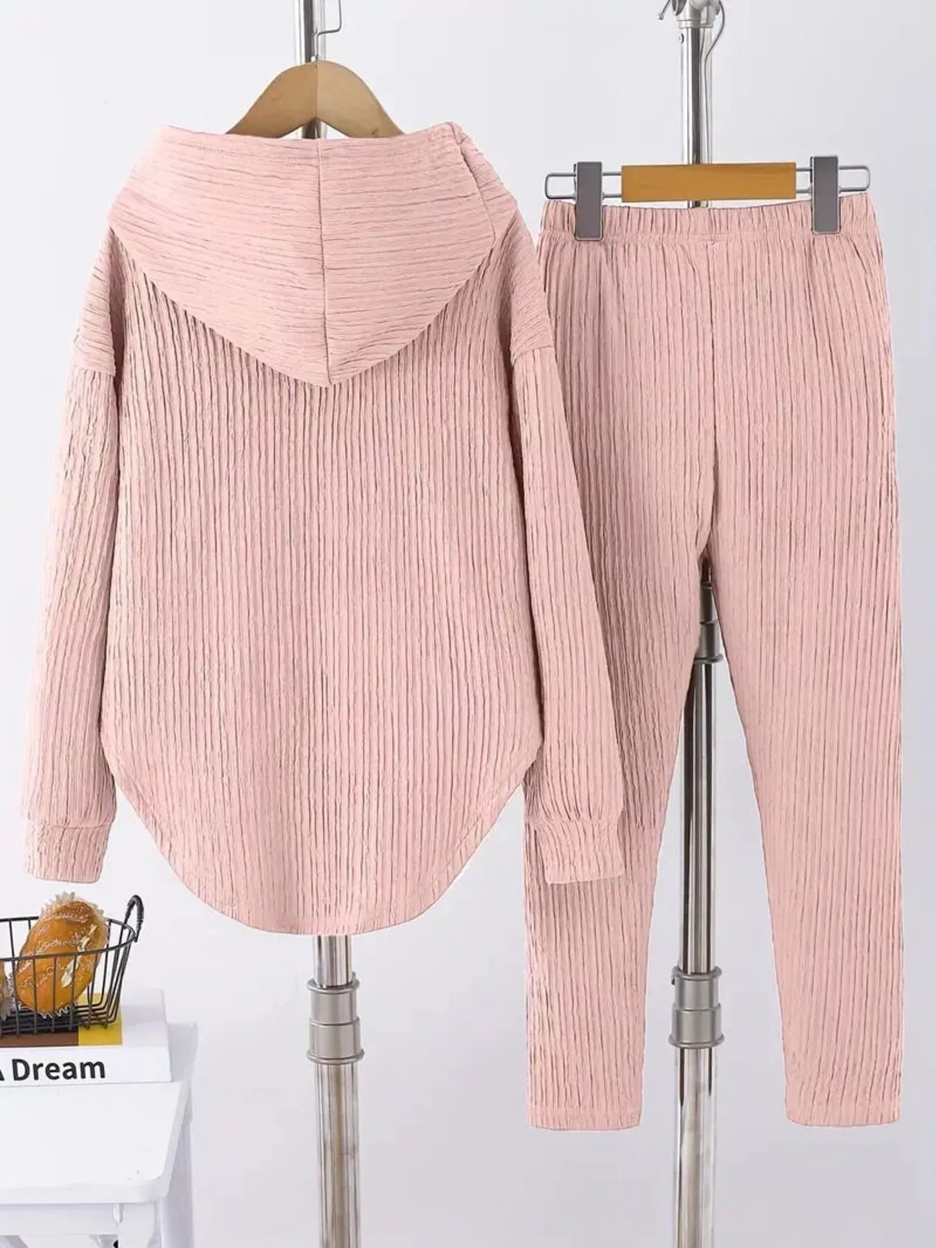 Textured Long Sleeve Hoodie and Pants Set
