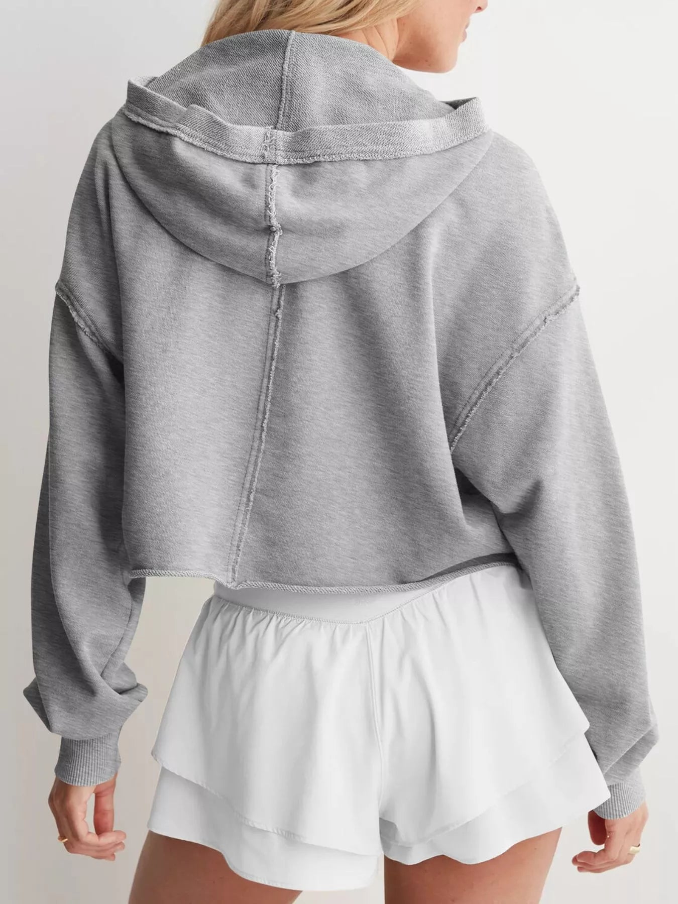 Exposed Seam Dropped Shoulder Hoodie