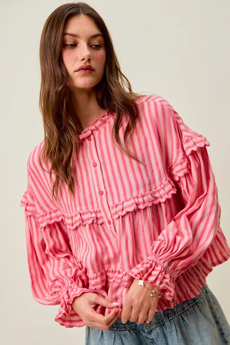 SO ME Variegated Stripe Reversible Flowy Boho Blouse
