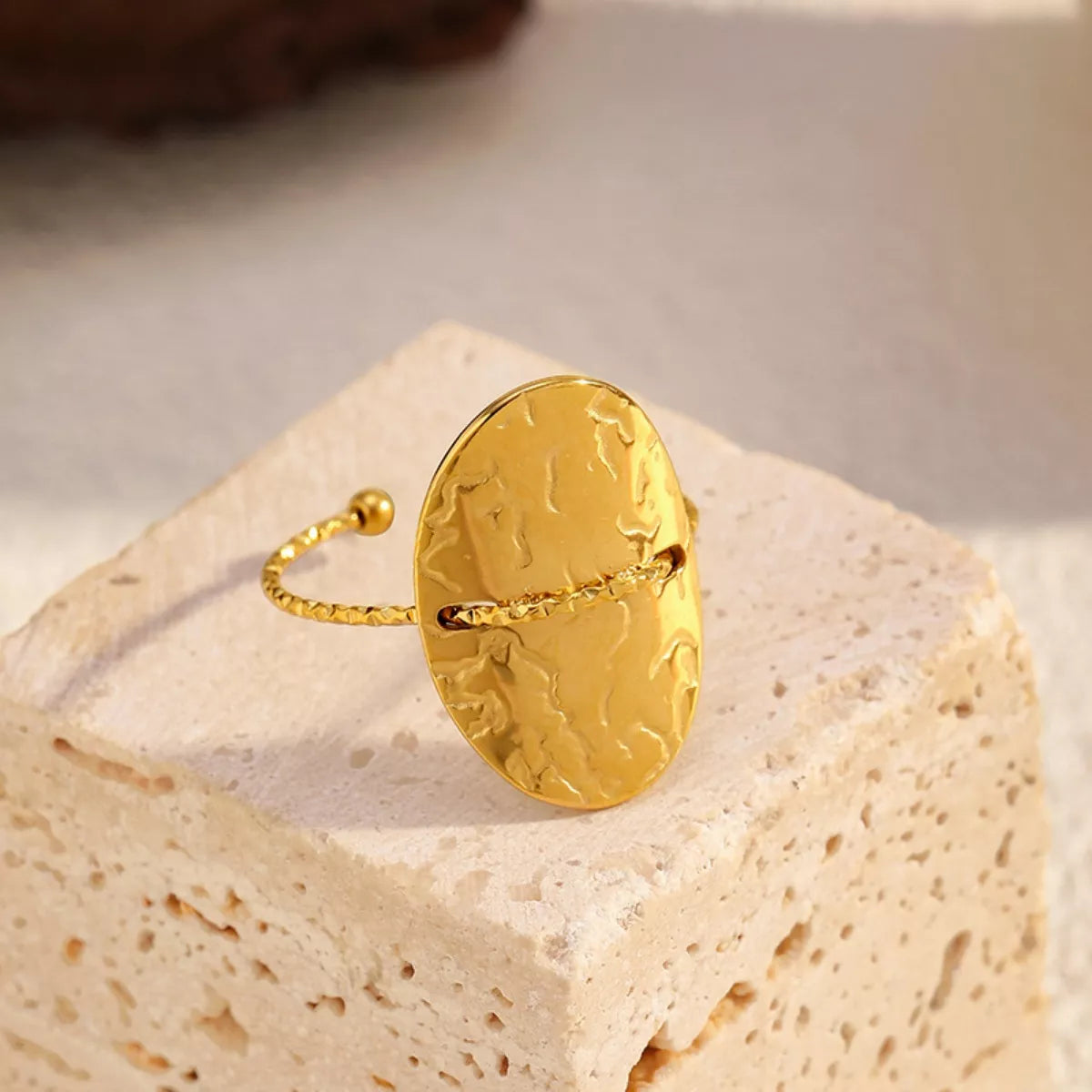 Hammered Disc Open Ring