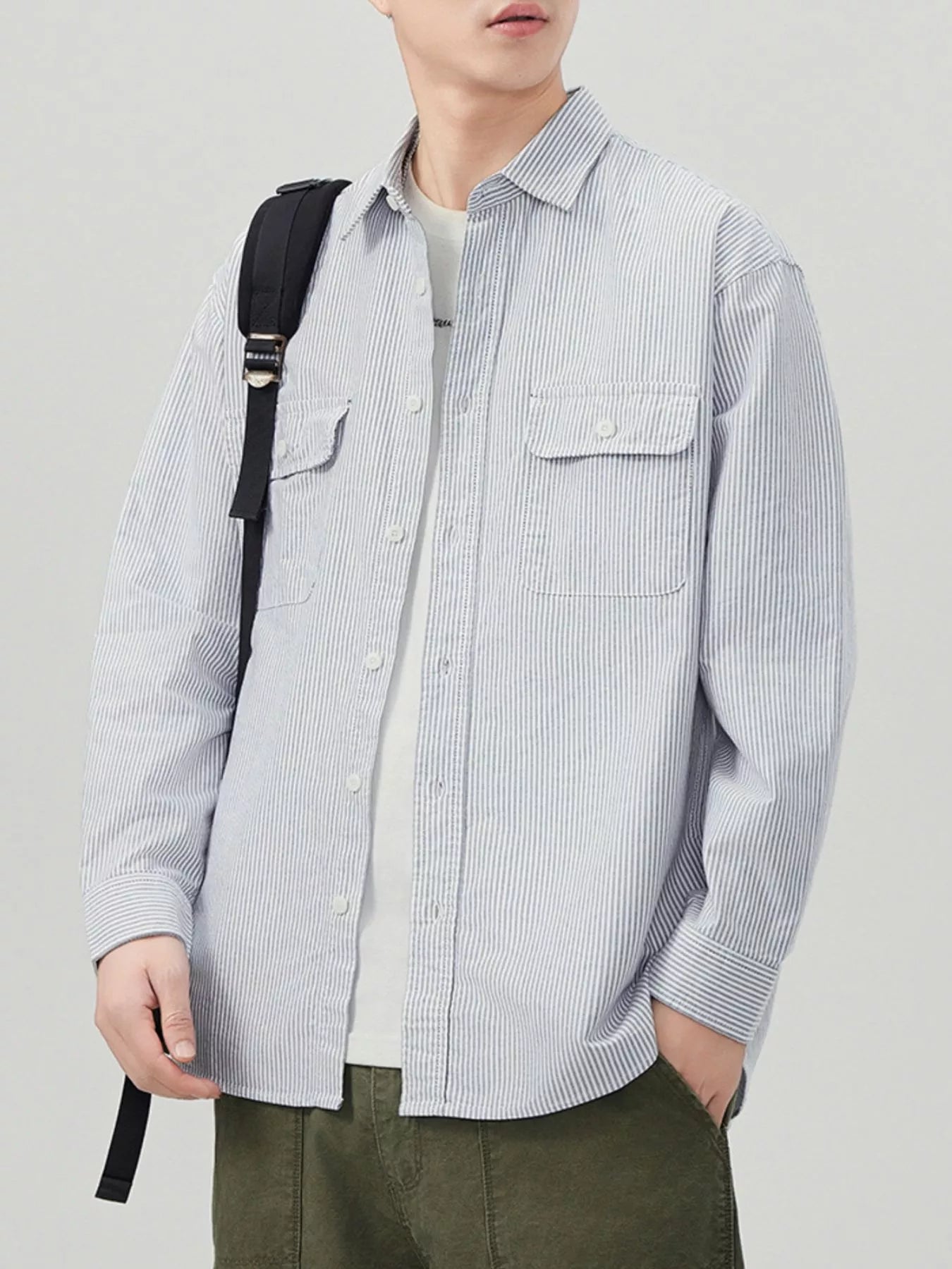 Men's Plus Size Striped Button Up Long Sleeve Shirt