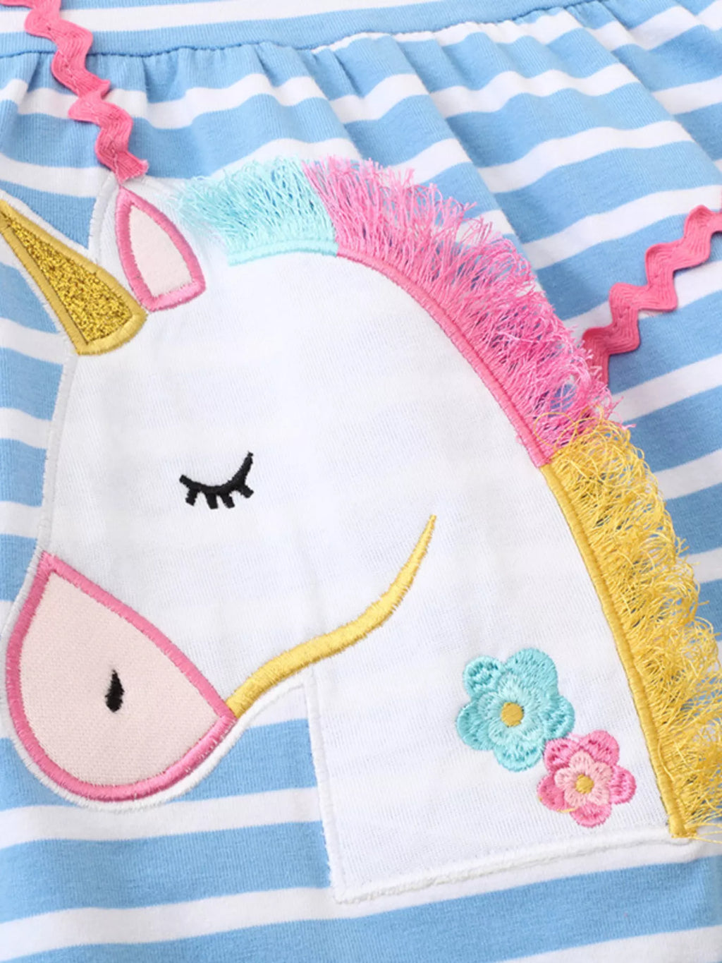 Children's Striped Unicorn Ruffle Sleeve Dress