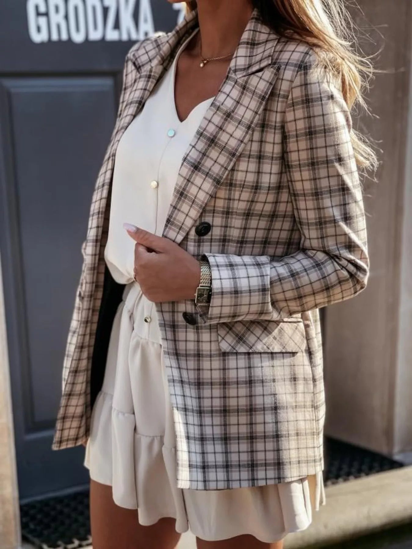 Houndstooth Double-Breasted Blazer