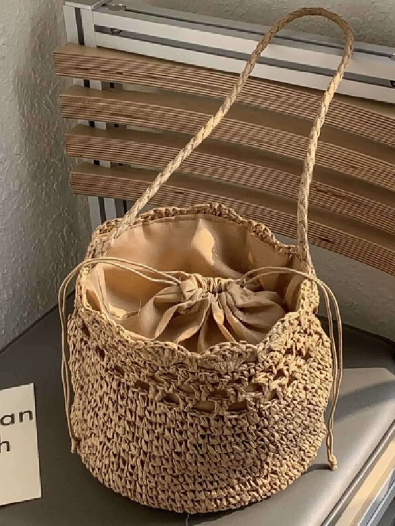 Woven Straw Bucket Shoulder Bag