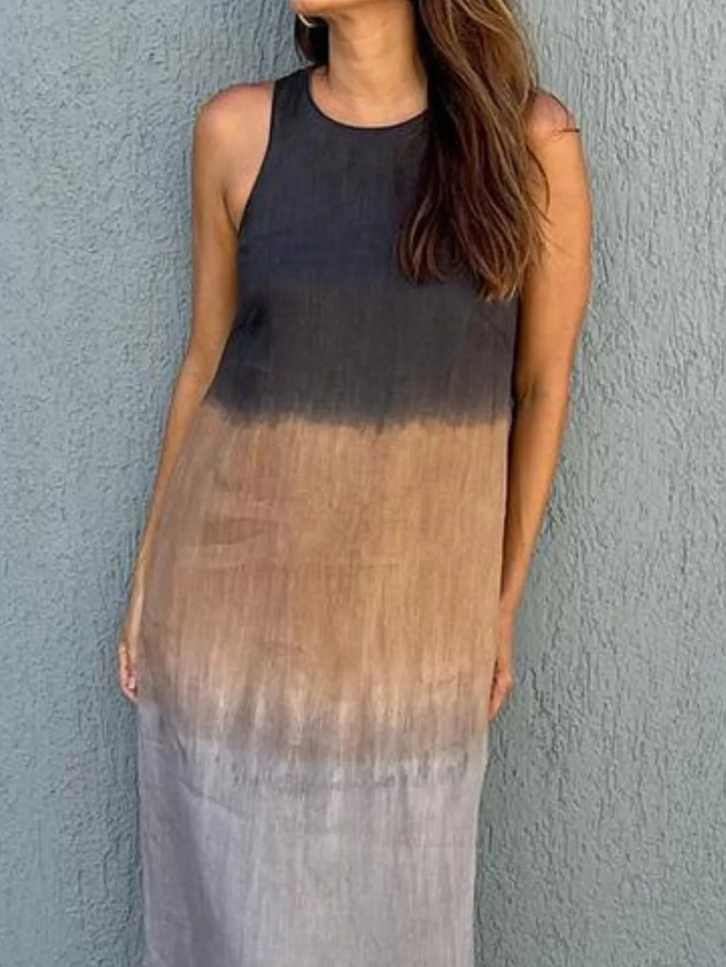 Full Size Sleeveless Gradient Tank Midi Dress Plus Size
