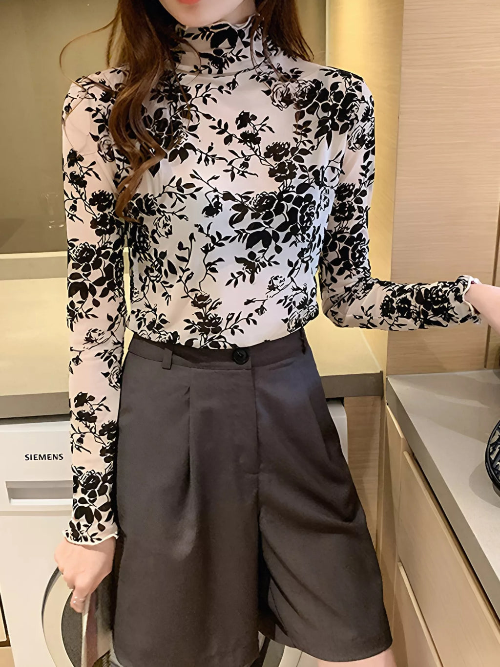 Floral Turtleneck Long Sleeve Top
