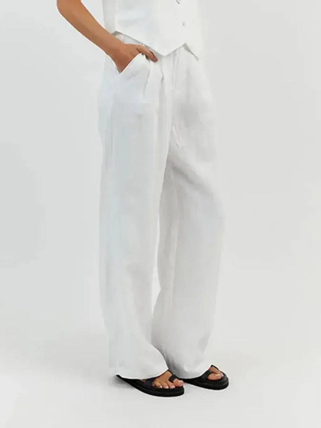 Full Size V-Neck Vest and Wide Leg Pants Set Plus Size