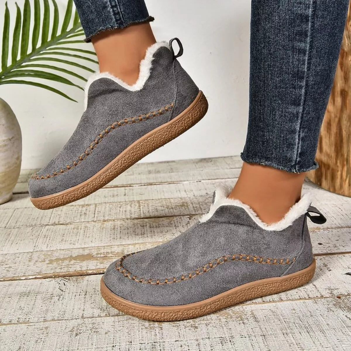 Round Toe Sherpa-Lined Slip-Ons