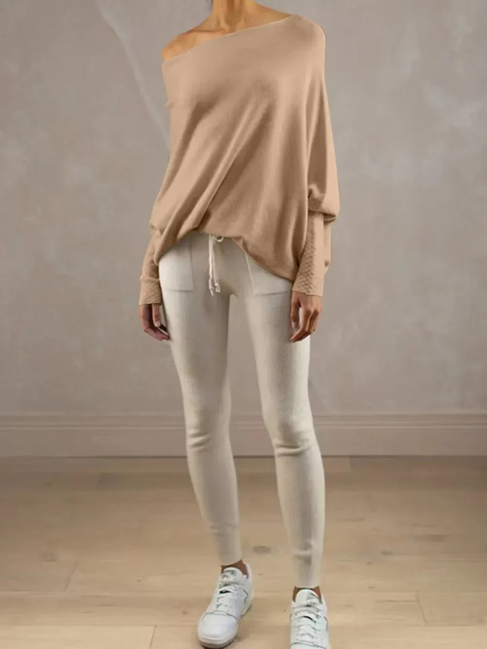 Full Size Boat Neck Batwing Sleeve Knit Top