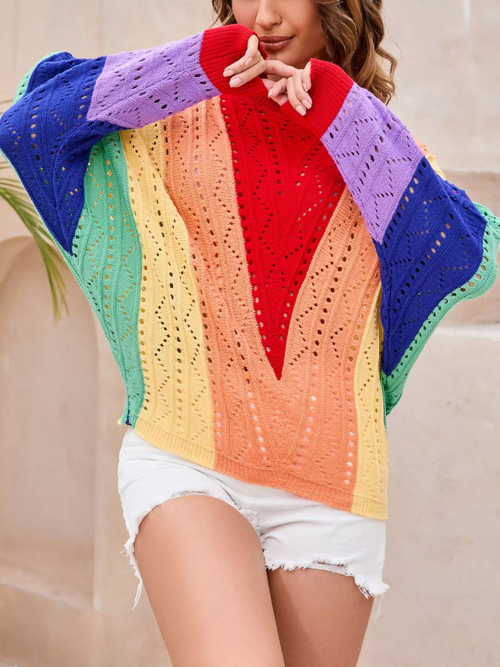 Color Block Openwork Sweater