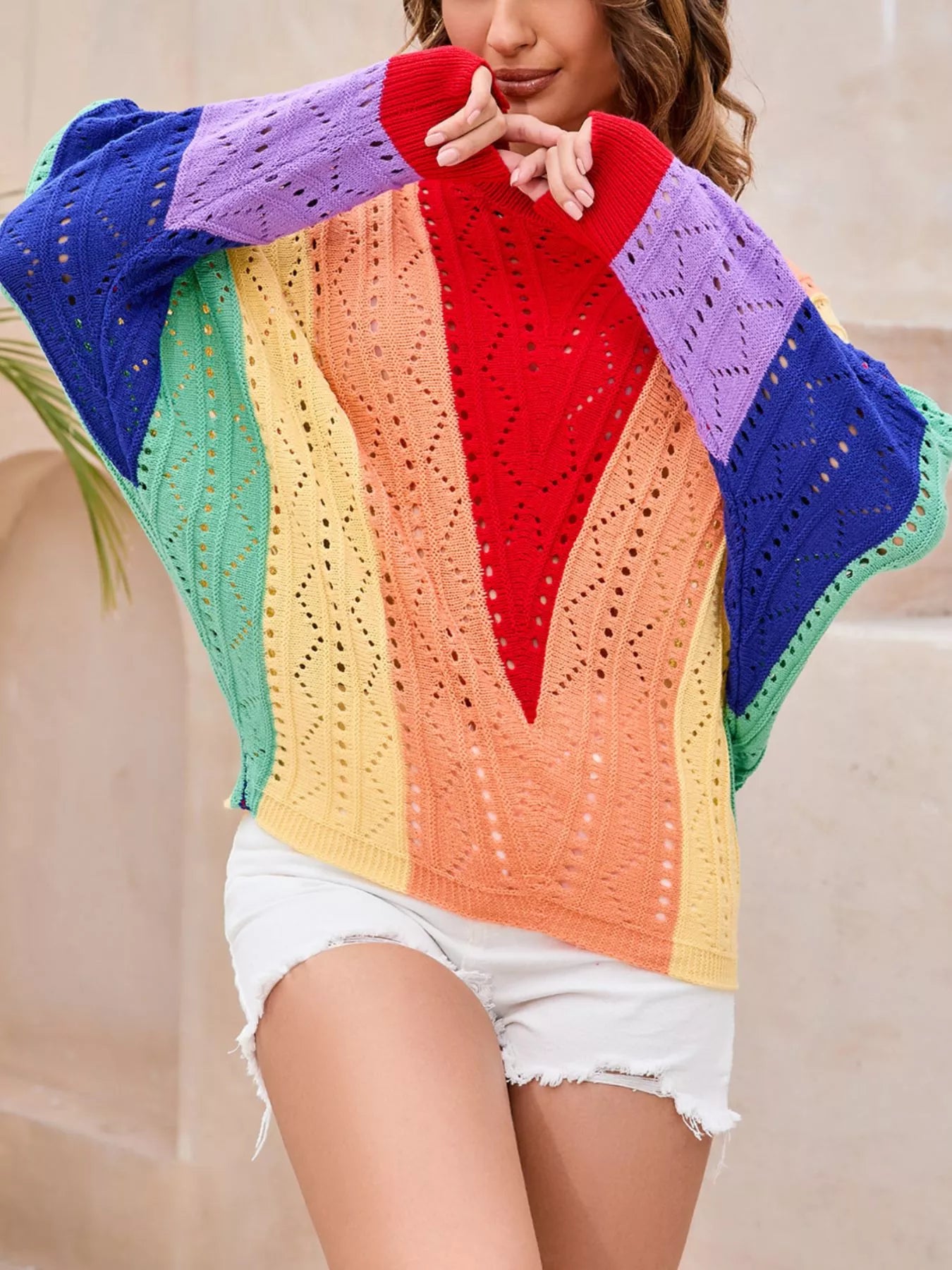 Color Block Openwork Sweater