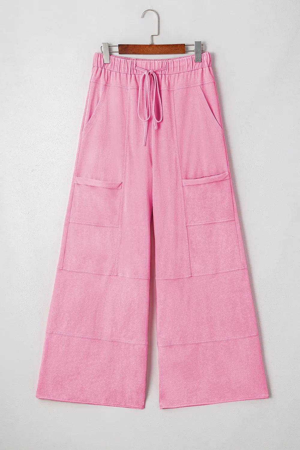 Mineral Wash Exposed Seam Drawstring High Waist Wide Leg Cargo Pants
