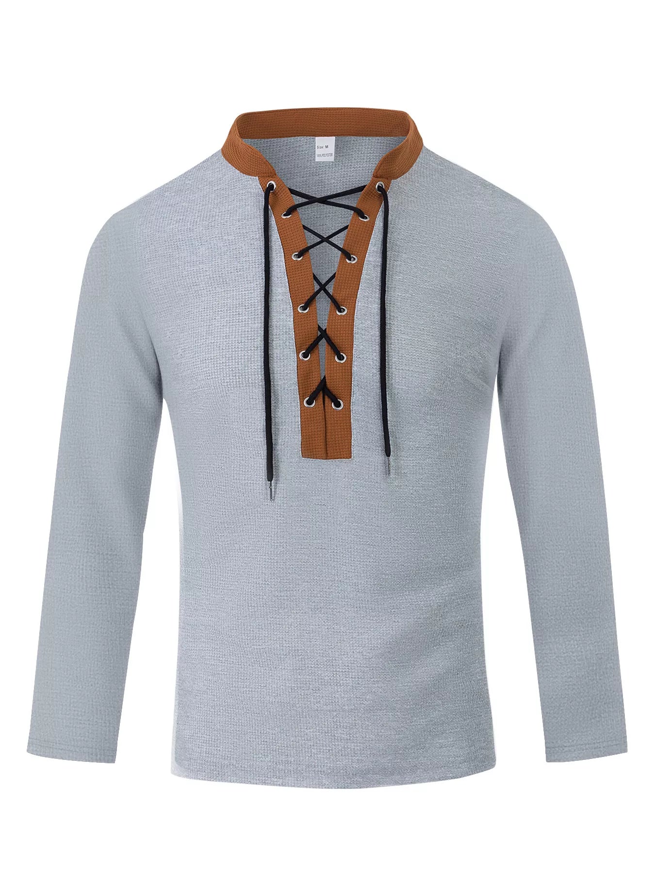 Men's Full Size Vintage Lace-Up Long Sleeve T-Shirt Plus Size