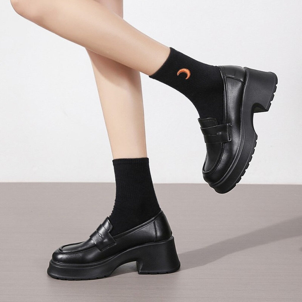 Round Toe Block Heels Loafers