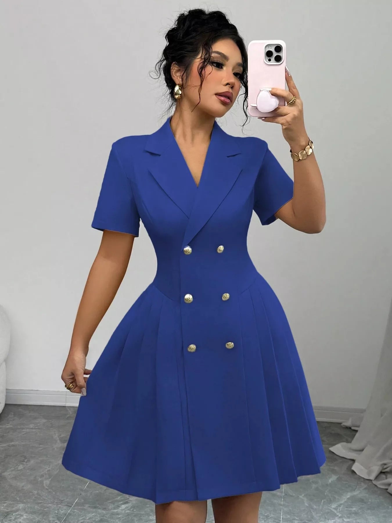 Double-Breasted Pleated Blazer Dress