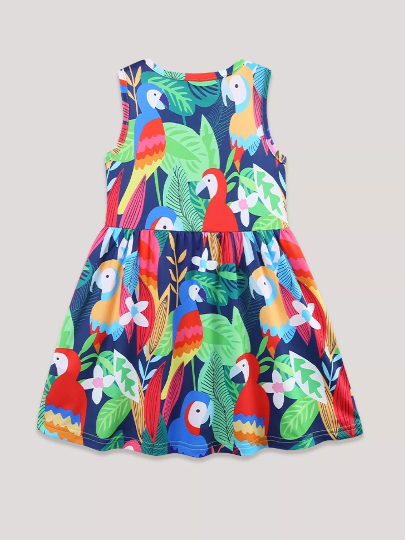 Children's Tropical Parrot Print Sleeveless A-Line Dress