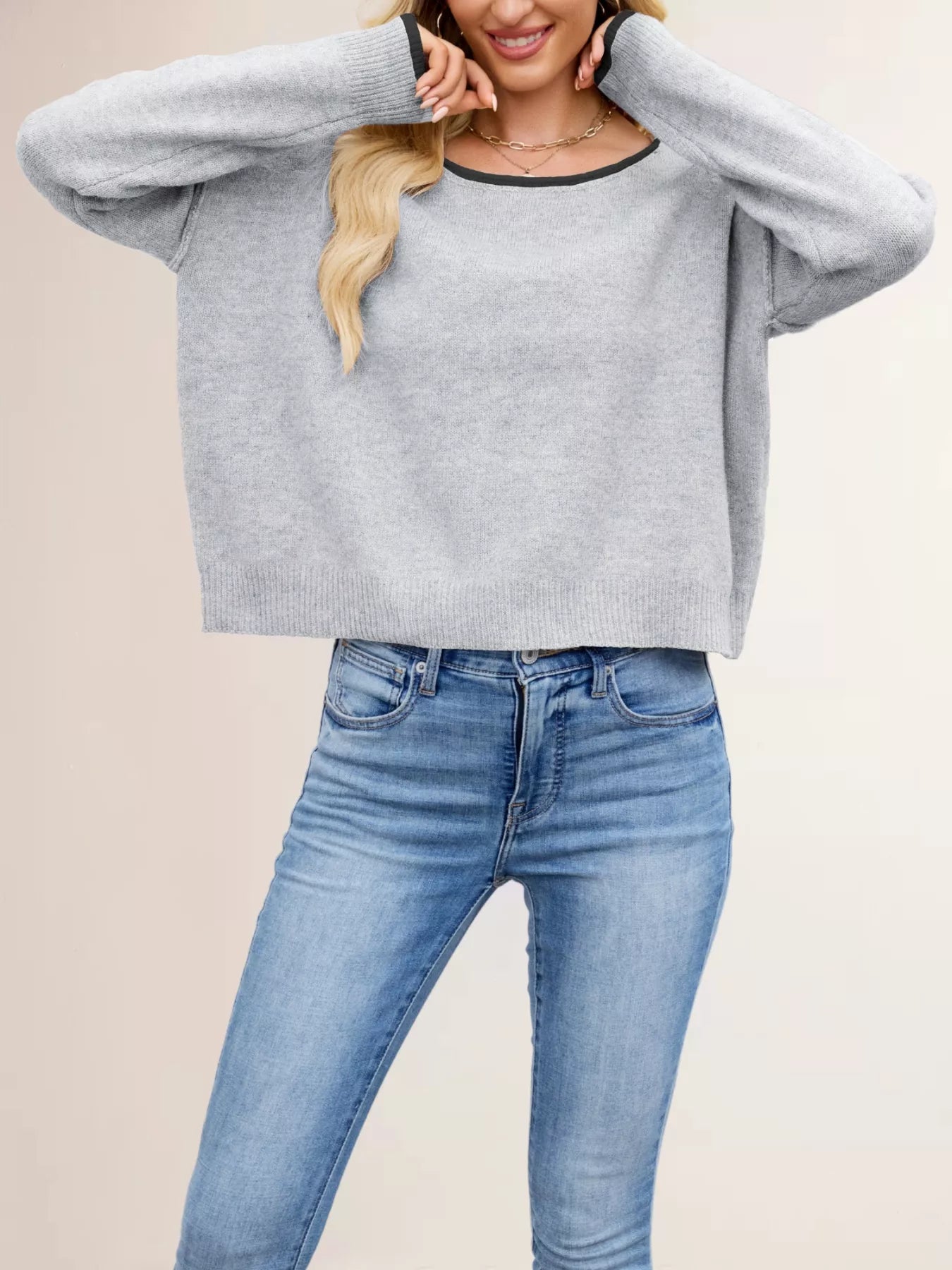 Round Neck Dropped Shoulder Sweater