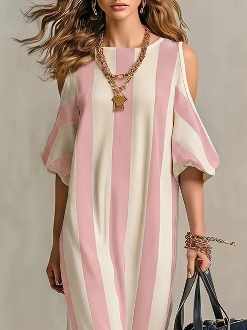 Striped Cold Shoulder Maxi Dress