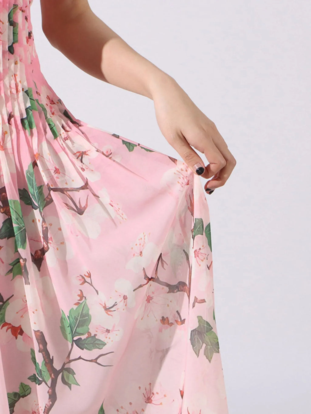 Floral Print Pleated Maxi Dress