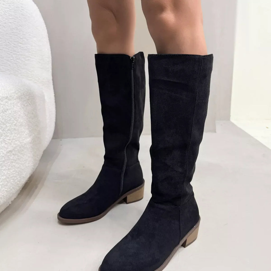 Side Zipper Closure Suede Knee-High Boots