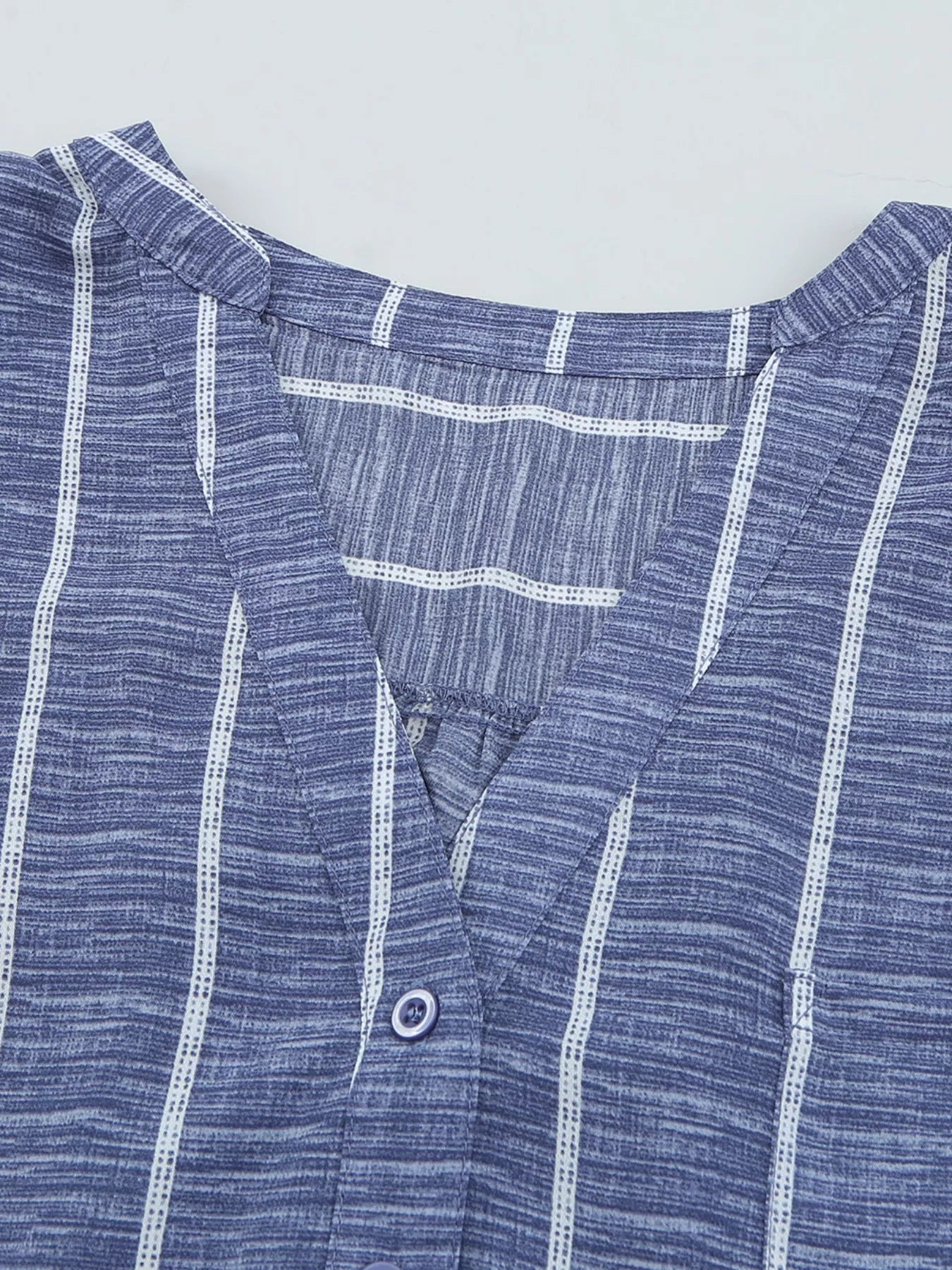 Striped Print V Neck Half Buttons Loose Blouse