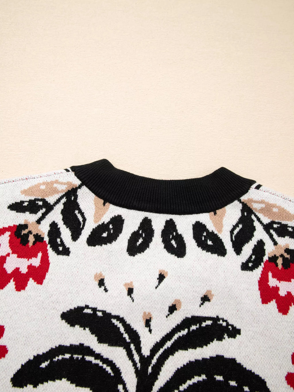 Floral Button Down Cardigan with Geometric Border