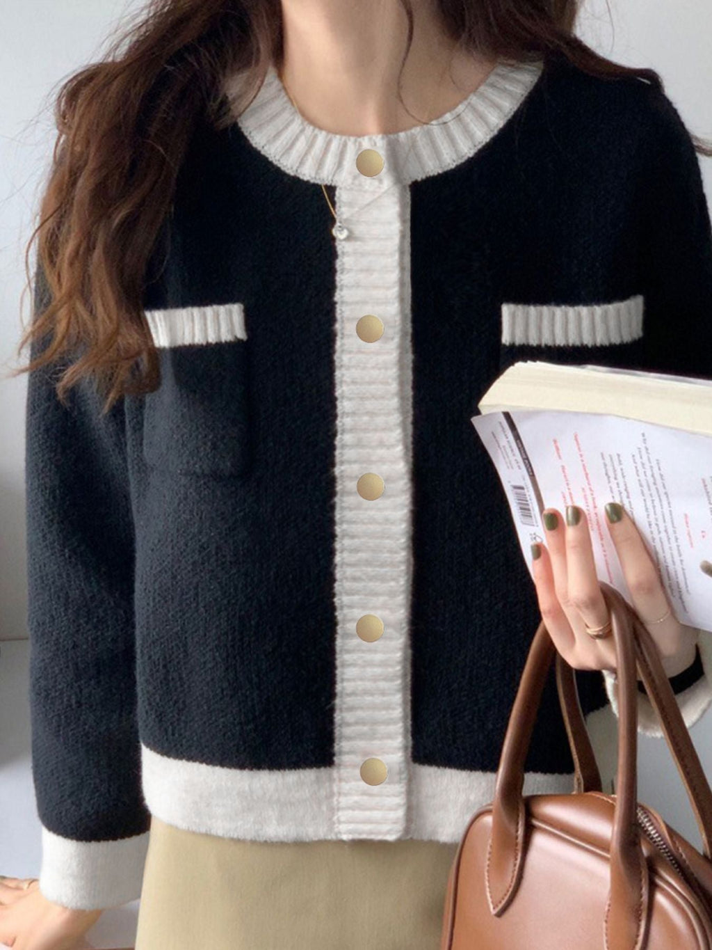 Contrast Trim Button Up Cardigan