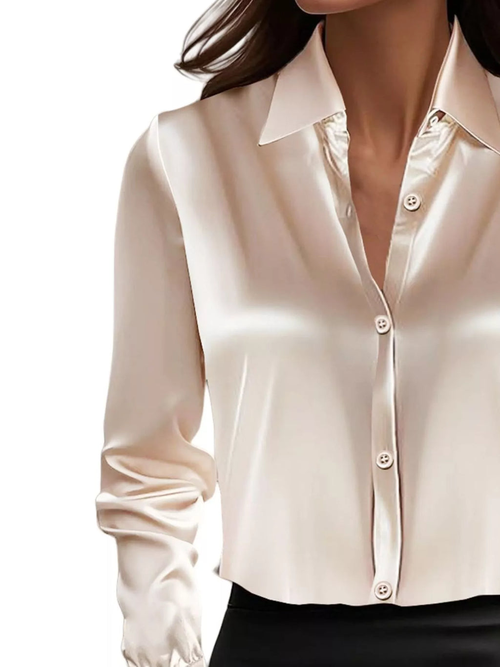 Full Size Button Down Collared Neck Long Sleeve Shirt Plus Size