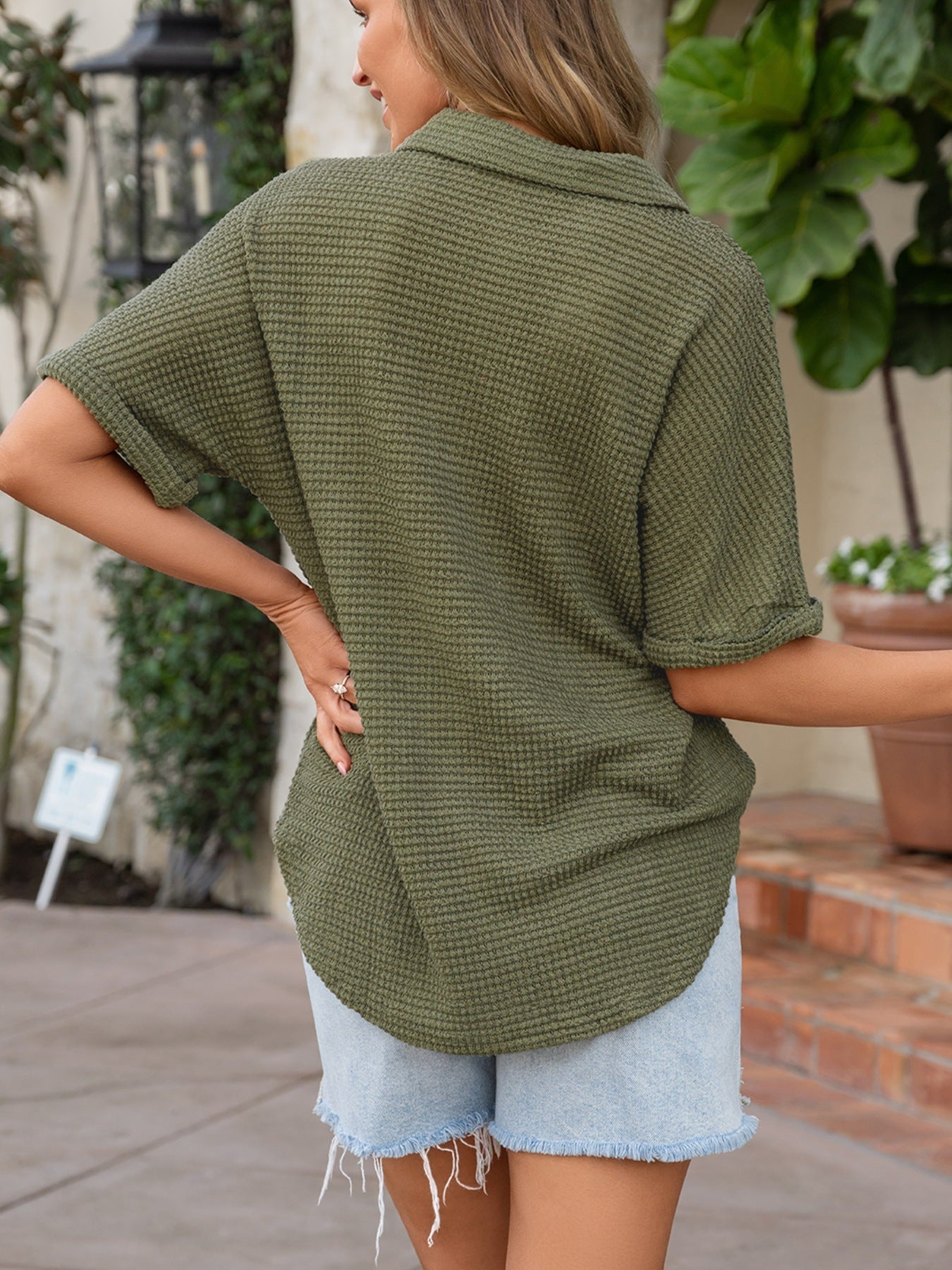 Textured Knit Button Detail Top