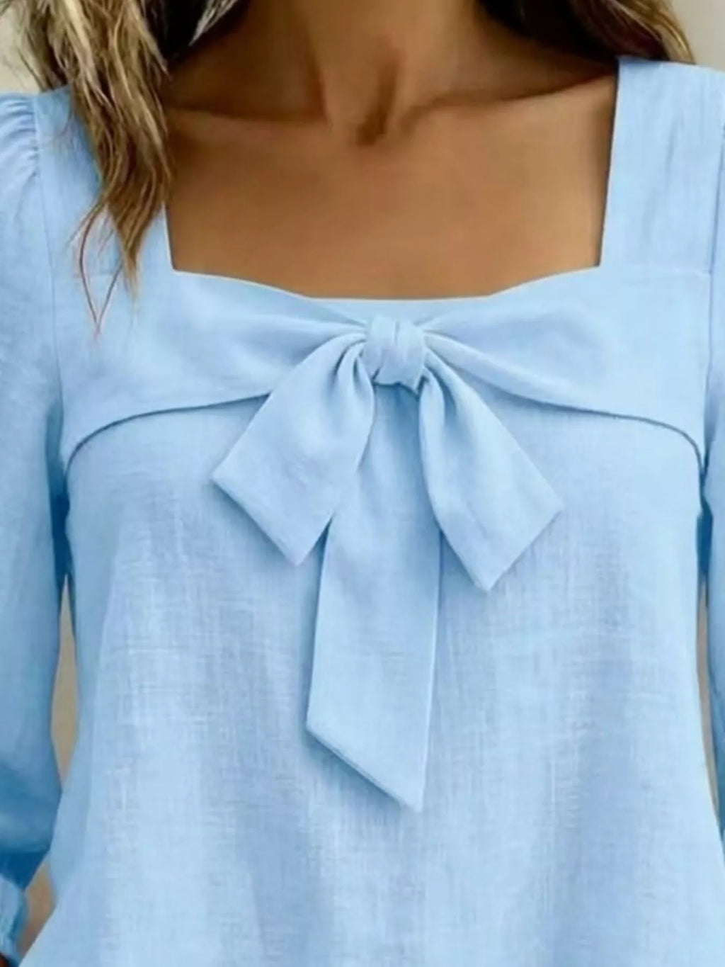 Full Size Bow Front Square Neck Blouse Plus Size