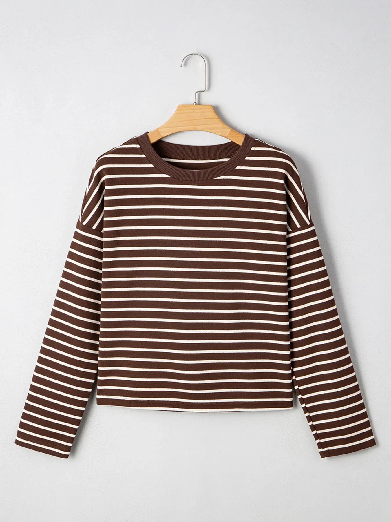 Stripe Cropped Crew Neck Long Sleeve T Shirt