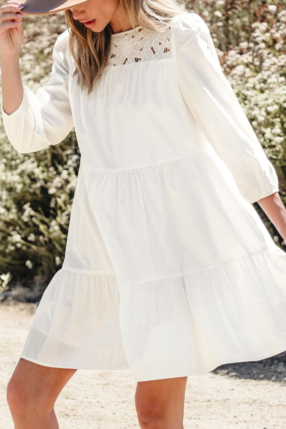 3/4 Sleeve Tiered Mini Dress