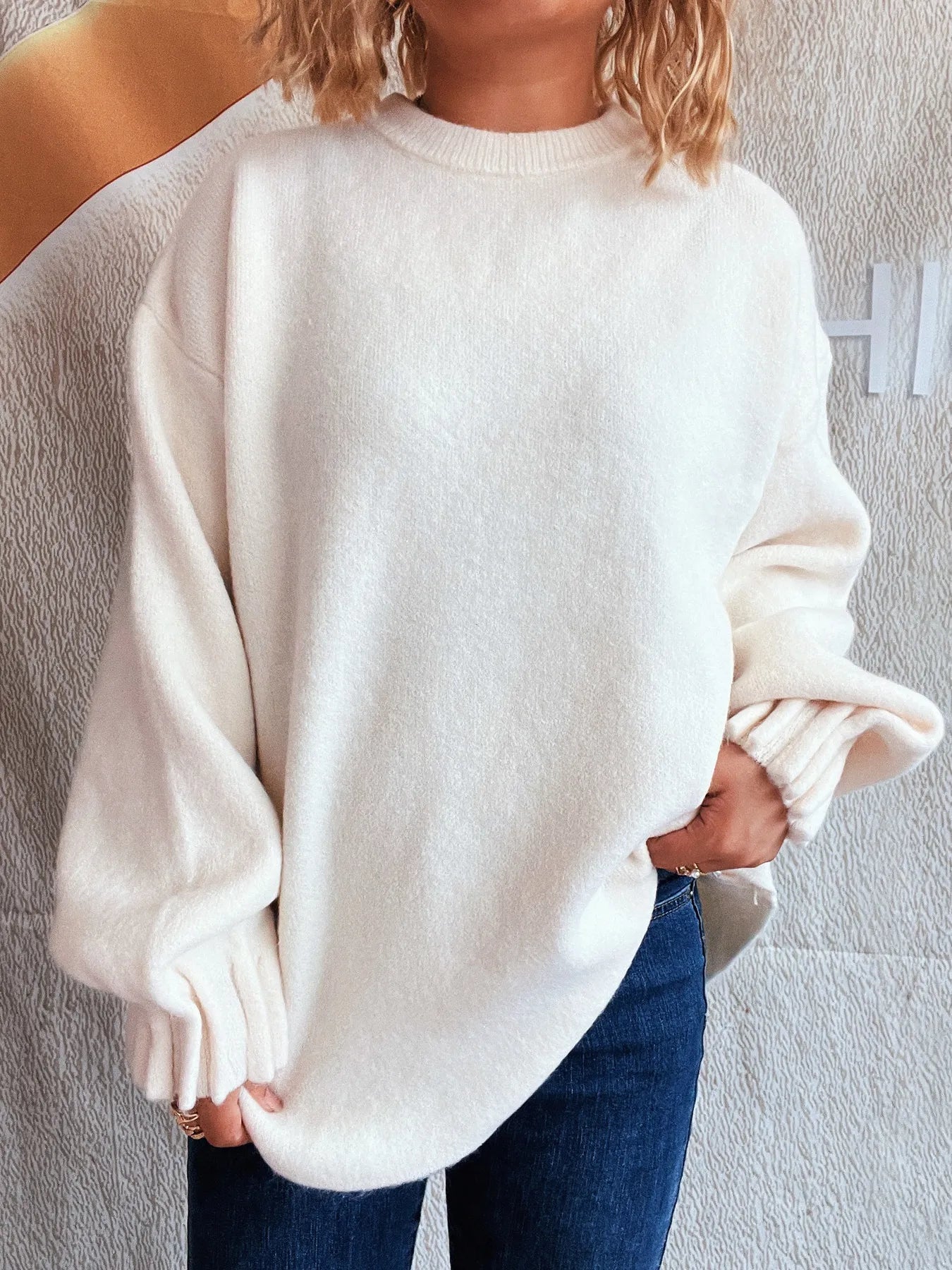 Round Neck Dropped Shoulder Sweater