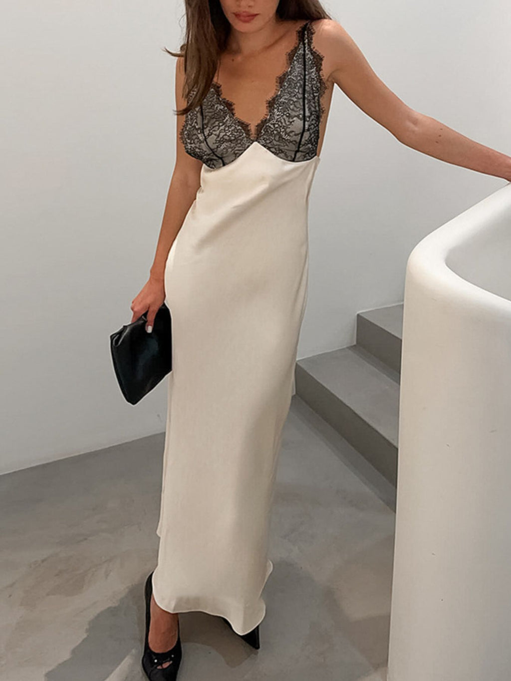 Lace Trimmed Adjustable Strap Midi Dress