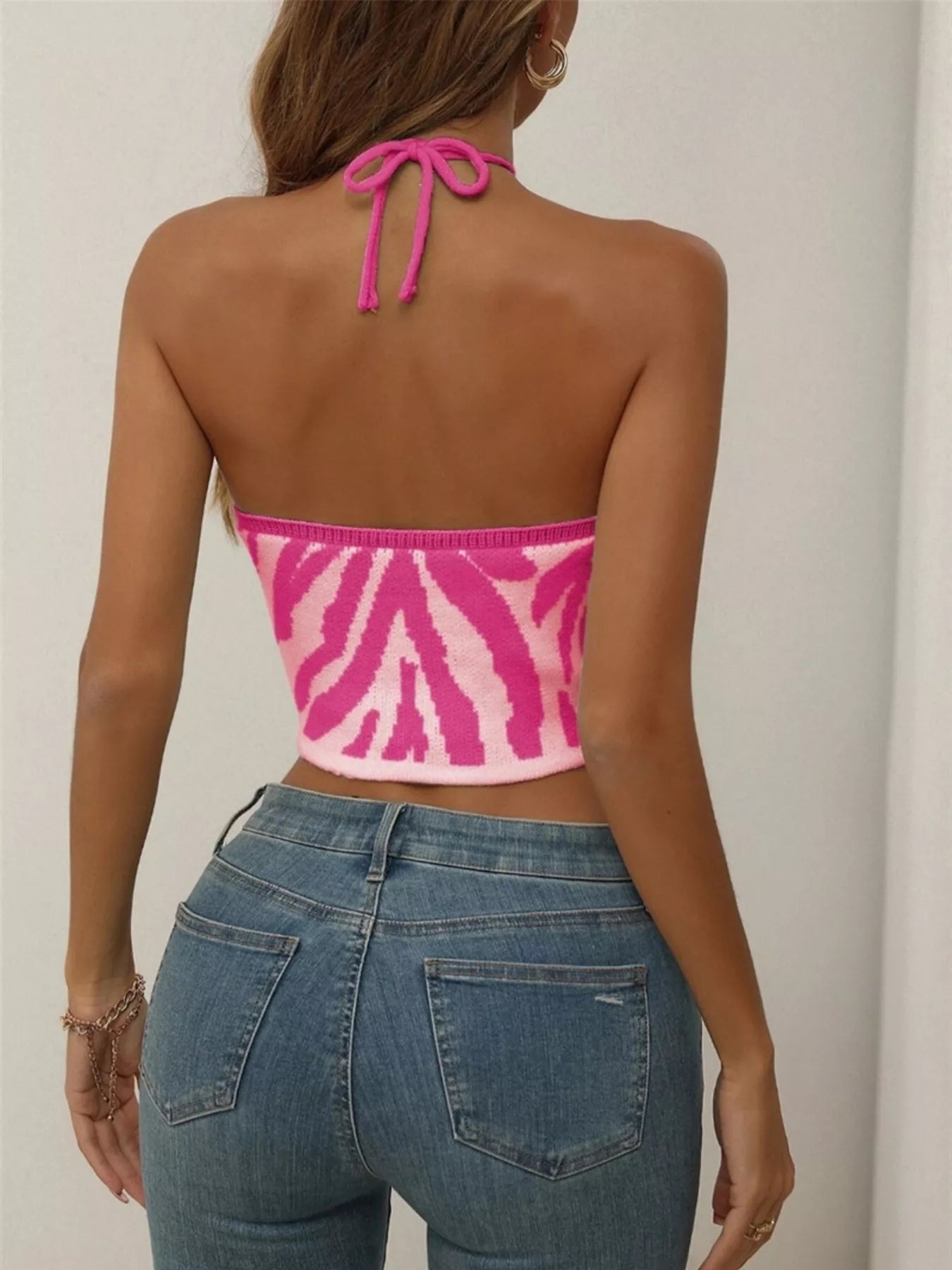 Contrast Halter Neck Knit Cami