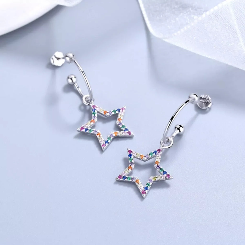 Star C-Hoop Dangle Earrings