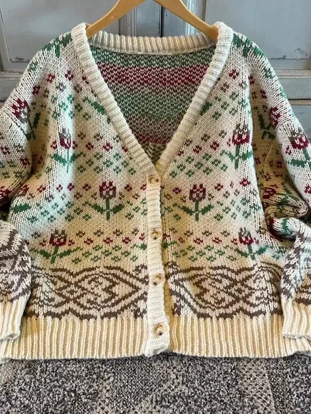 Floral Pattern Button-Up Cardigan