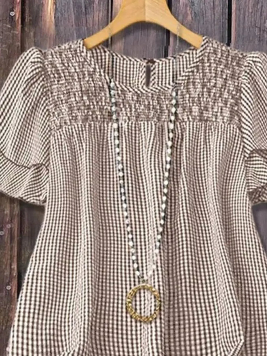 Full Size Gingham Smocked Ruffle Sleeve Blouse Plus Size