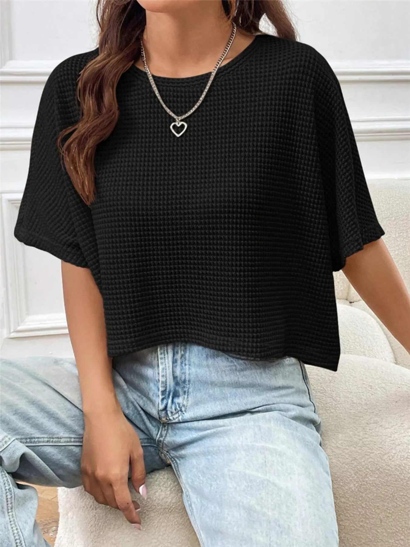 Waffle Knit Cropped T-Shirt