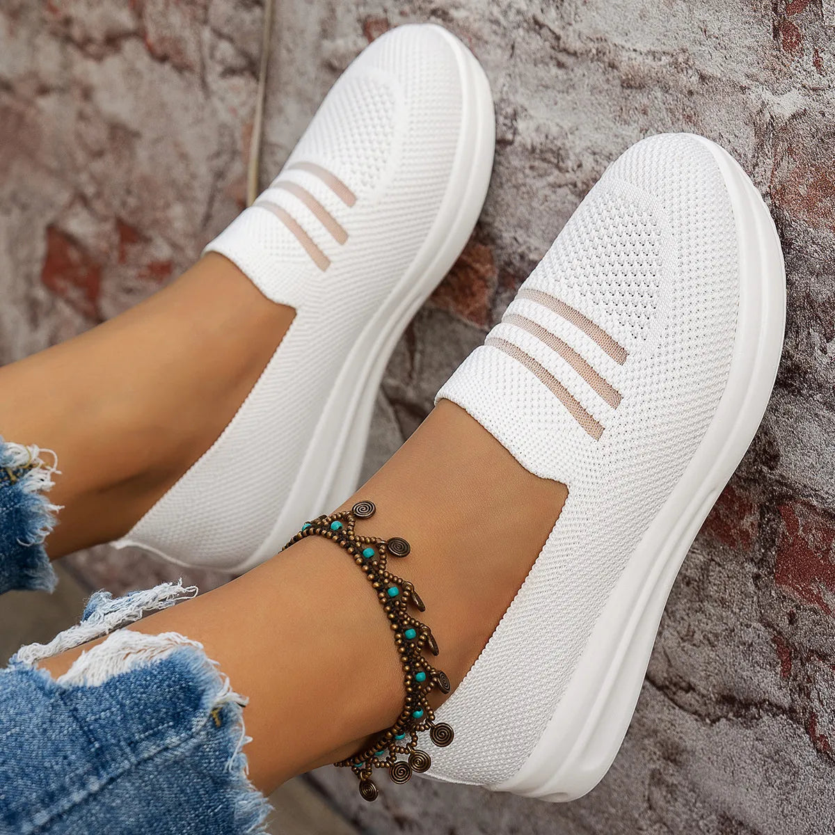 Mesh Round Toe Platform Slip-Ons