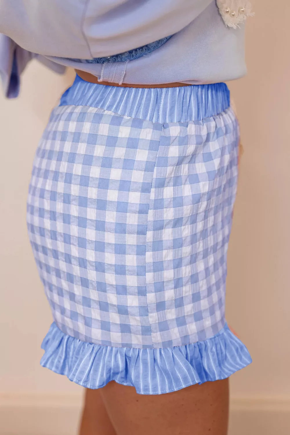 Gingham Ruffle Hem Shorts