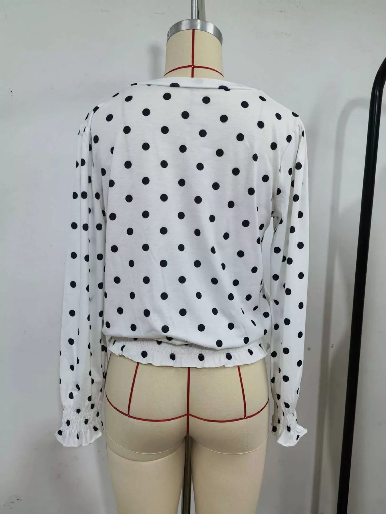 Polka Dot V-Neck Smocked Blouse