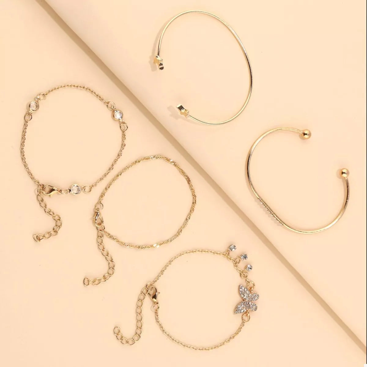 5 Piece 18K Gold-Plated Butterfly Bracelet