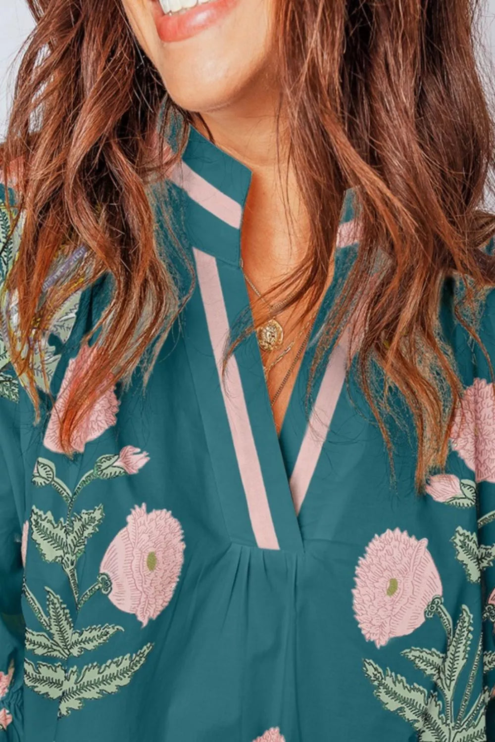 Floral Embroidered Notched Blouse