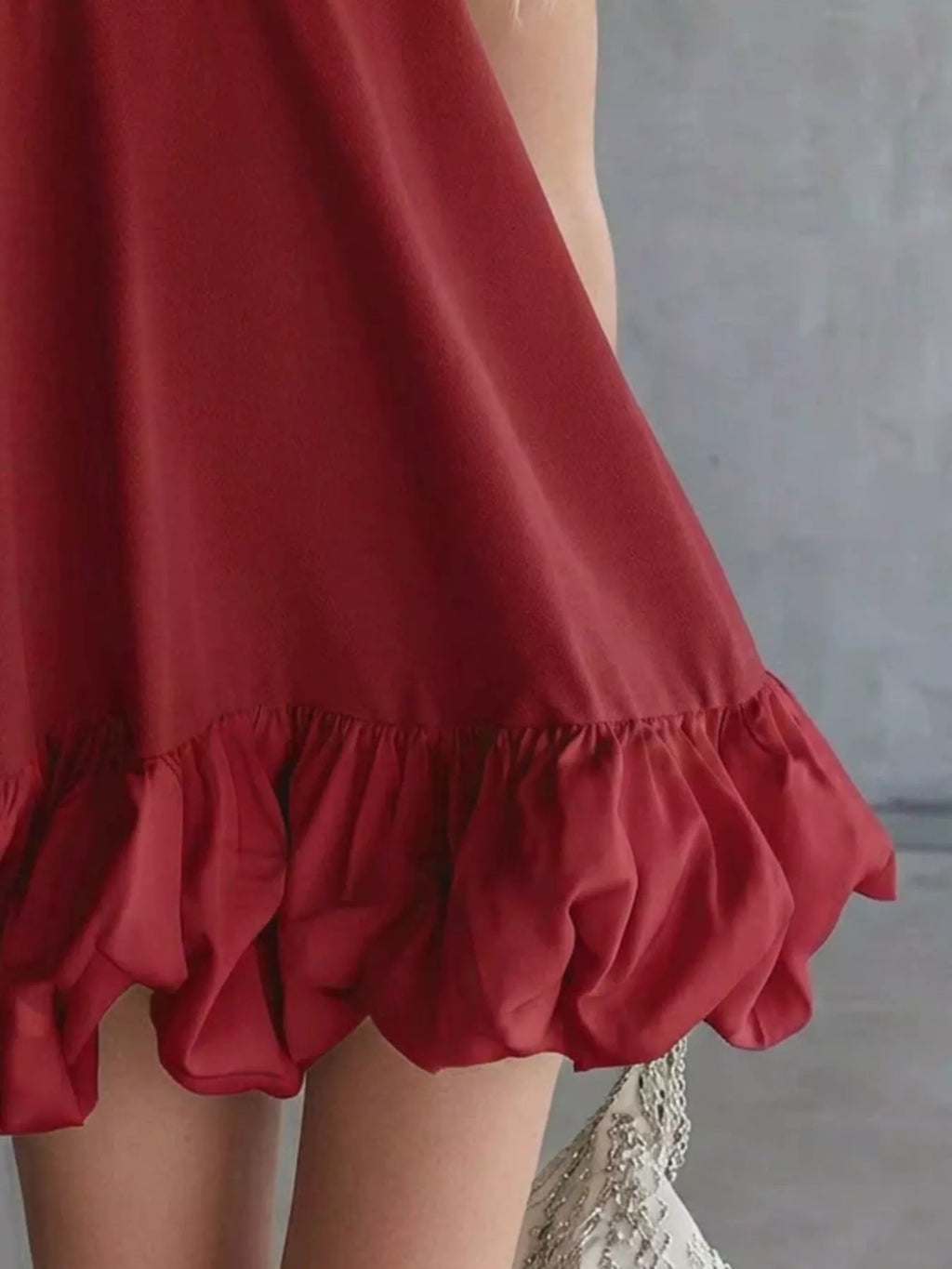 Full Size V-Neck Bubble Hem Mini Dress Plus Size