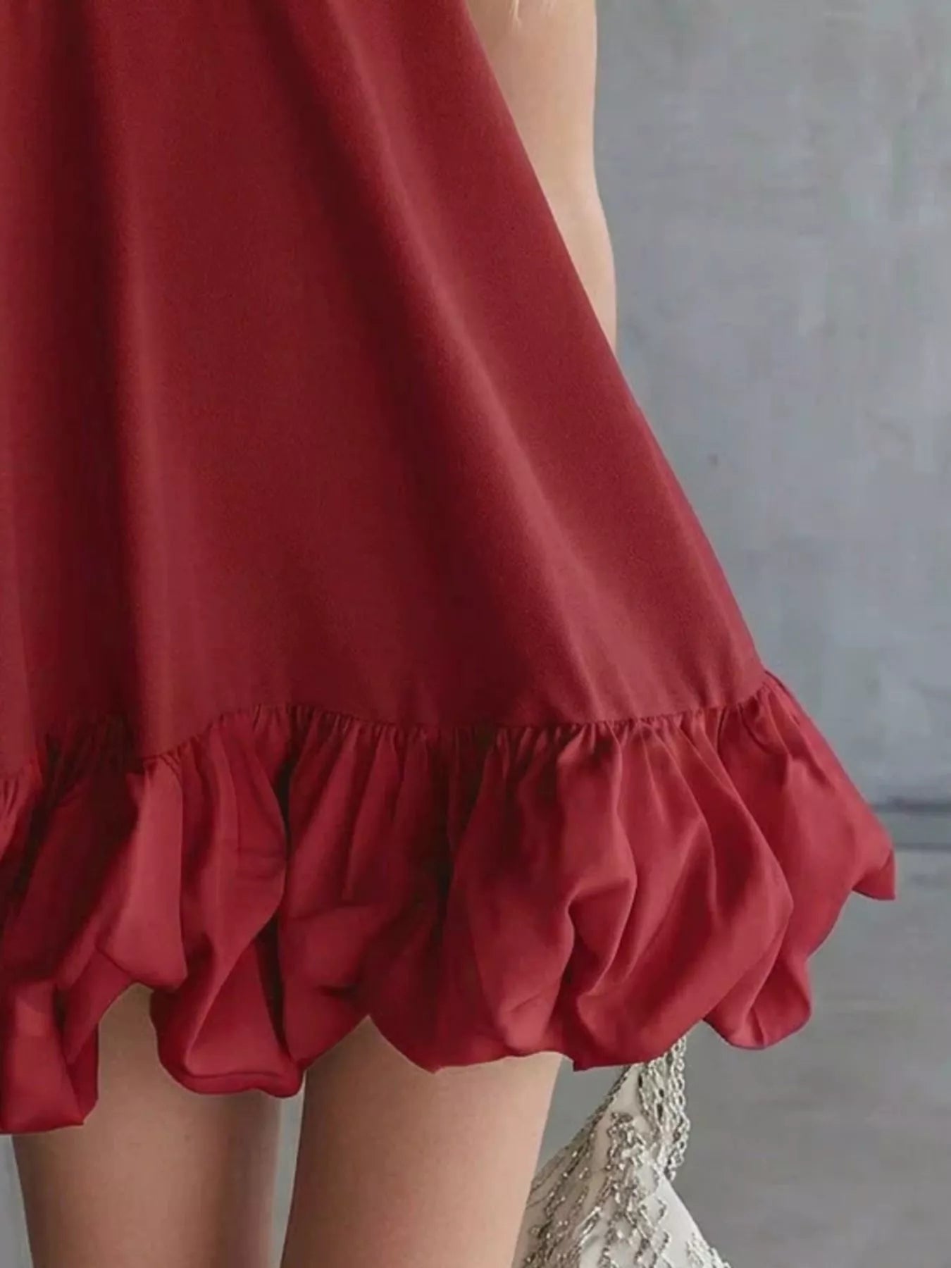 Full Size V-Neck Bubble Hem Mini Dress Plus Size